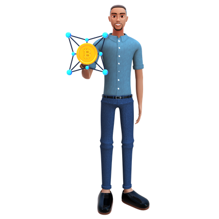 Businessman use bitcoin blockchain network  3D Icon