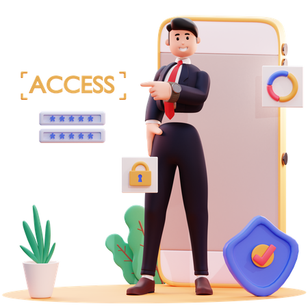 Businessman use id password for login  3D Illustration