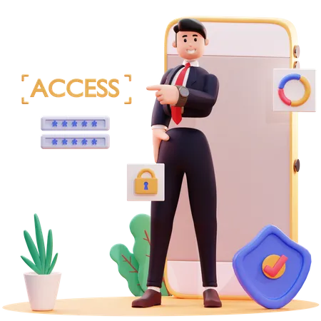 Businessman use id password for login  3D Illustration