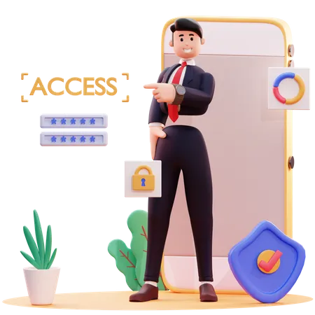 Businessman use id password for login 3D Illustration