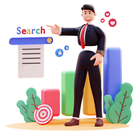 Businessman use online search 3D Illustration