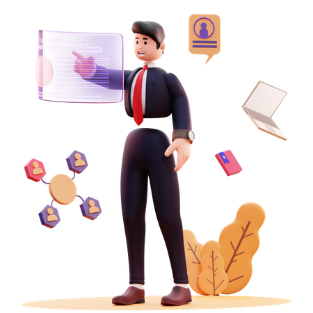 Businessman use online website using touch screen  3D Illustration