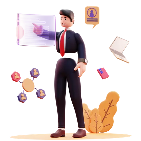 Businessman use online website using touch screen  3D Illustration