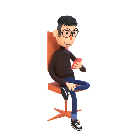 Businessman use smartphone while sitting on office chair  3D Illustration