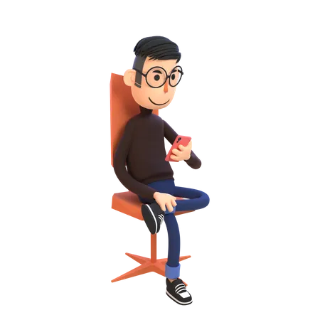 Businessman use smartphone while sitting on office chair  3D Illustration