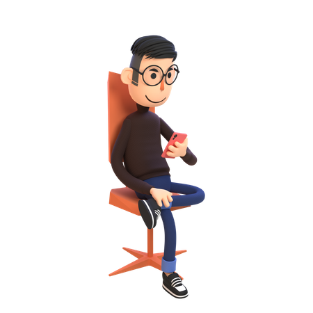 Businessman use smartphone while sitting on office chair 3D Illustration
