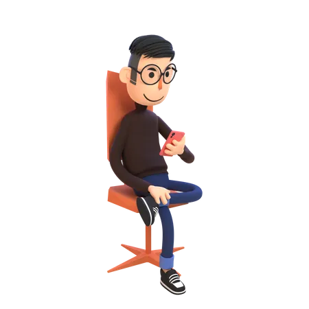 Businessman use smartphone while sitting on office chair 3D Illustration