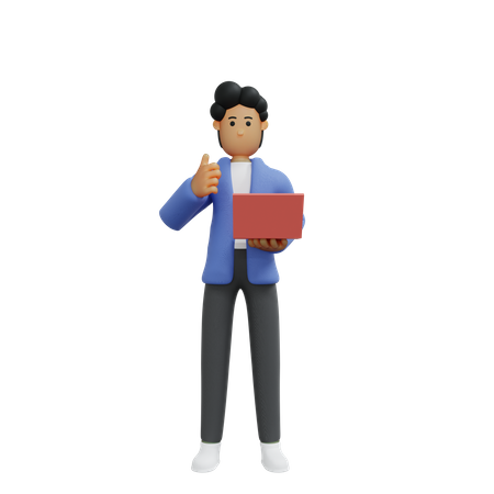 Businessman using laptop  3D Icon