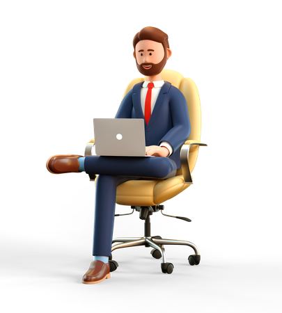 Businessman using laptop  3D Icon