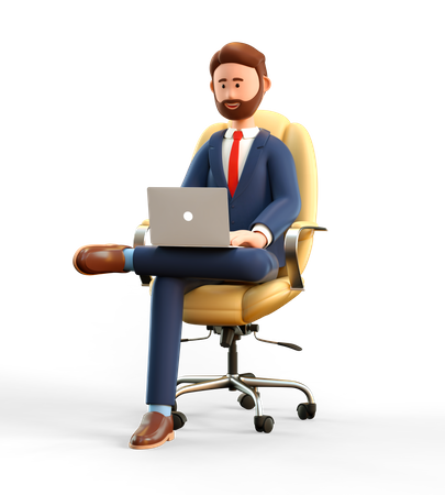 Businessman using laptop 3D Illustration