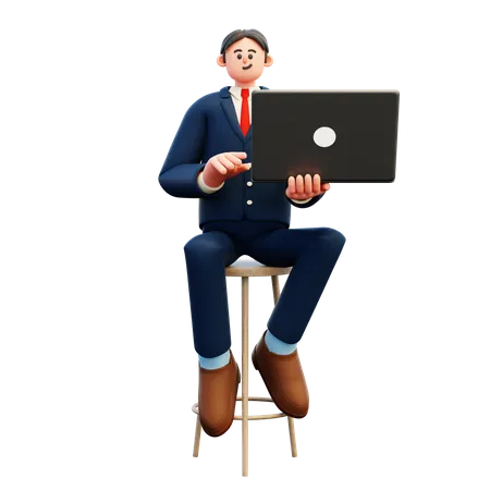 Businessman using laptop  3D Illustration