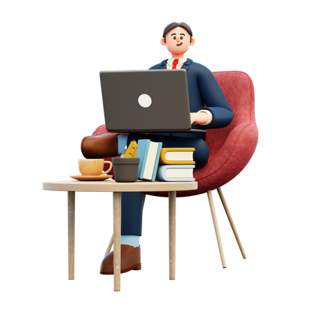 Businessman using laptop while at office workplace  3D Illustration