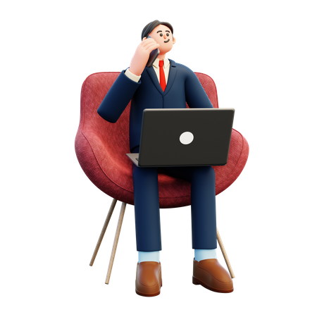 Businessman using laptop while talking on smartphone  3D Illustration