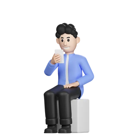 Businessman using mobile  3D Illustration