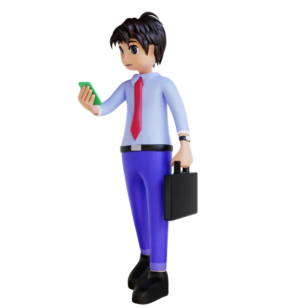 Businessman Using Phone  3D Illustration