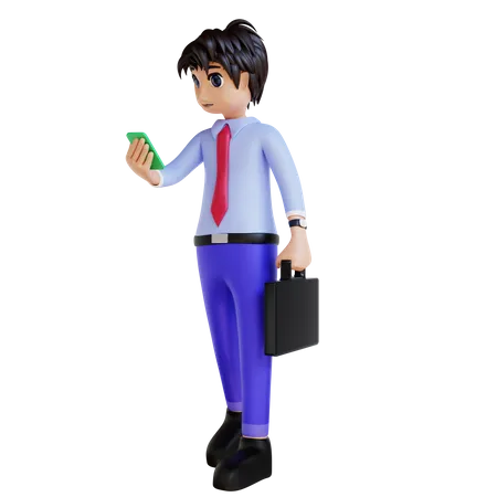 Businessman Using Phone 3D Illustration
