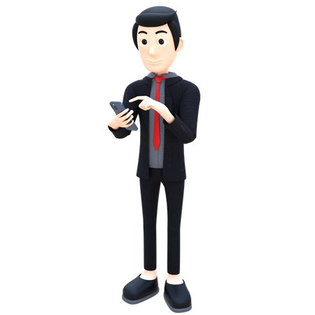 Businessman Operate His Mobile 3D Illustration