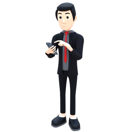 Businessman Operate His Mobile 3D Illustration
