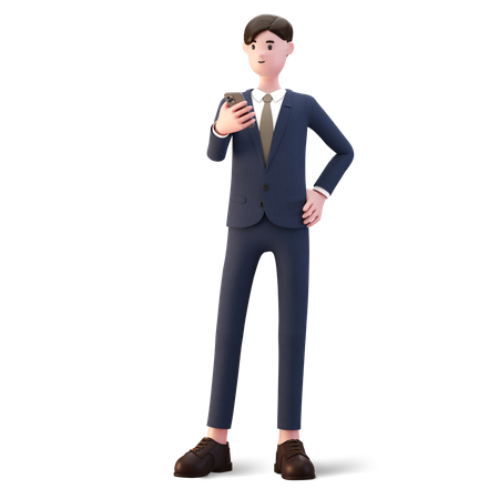 Businessman using smartphone 3D Illustration