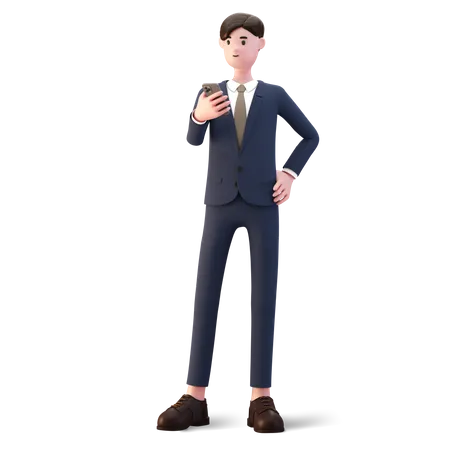 Businessman using smartphone  3D Illustration