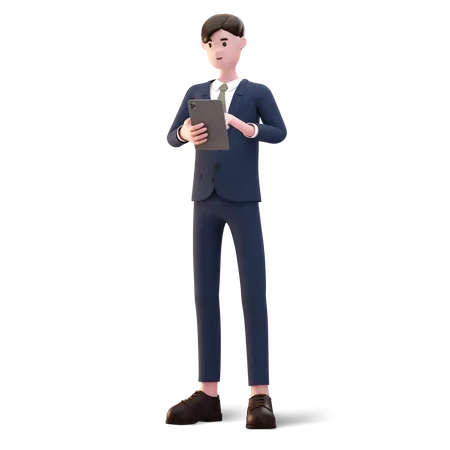 Businessman using tablet  3D Illustration