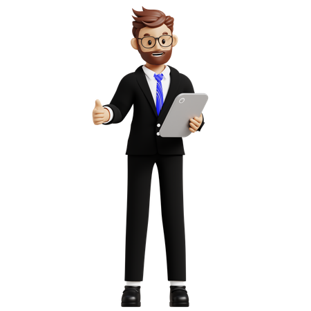 Businessman Using Tablet Explaining Something  3D Illustration