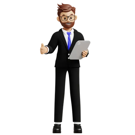 Businessman Using Tablet Explaining Something  3D Illustration