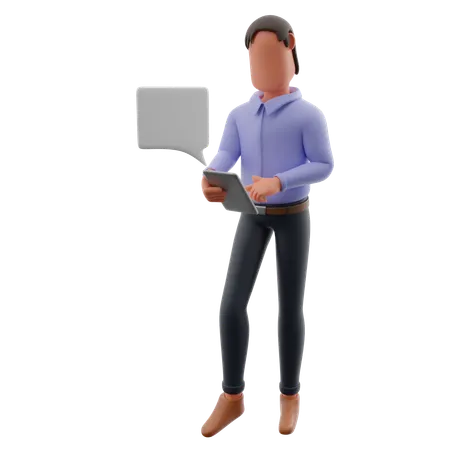 Businessman Using Tablet Watching Message  3D Illustration