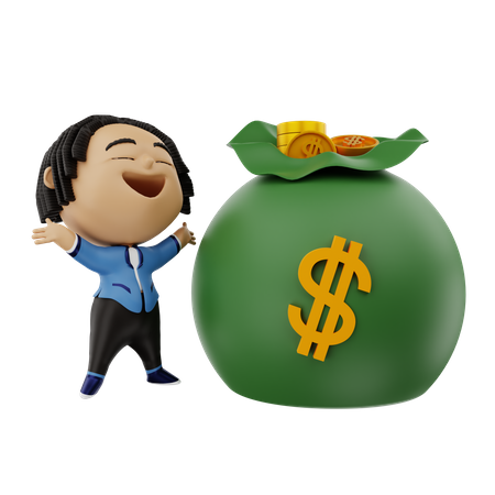 Businessman very happy with money 3D Illustration