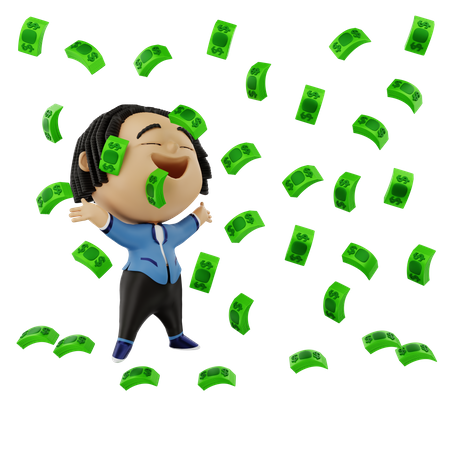 Businessman very happy with money rain 3D Illustration