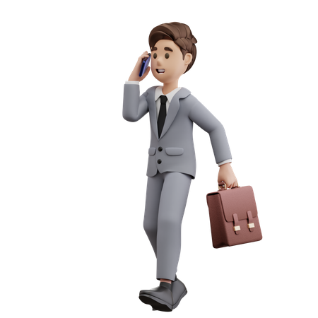 Businessman Walk on Phone  3D Illustration