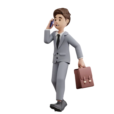 Businessman Walk on Phone  3D Illustration