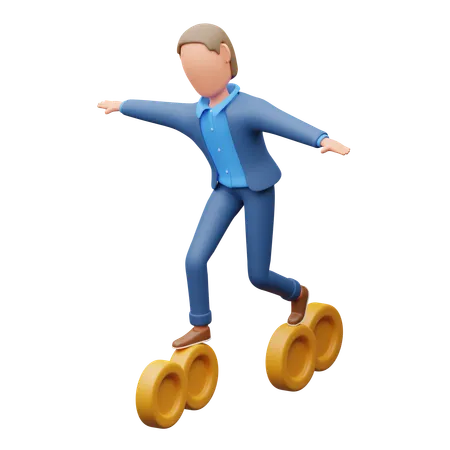 Businessman Walking On Coins  3D Illustration