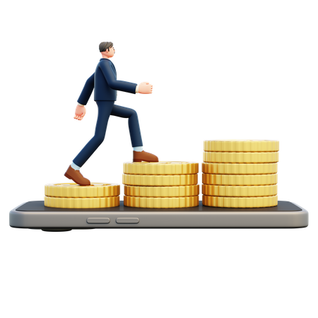 Businessman Walking On Coins  3D Illustration