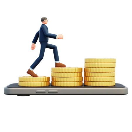 Businessman Walking On Coins  3D Illustration