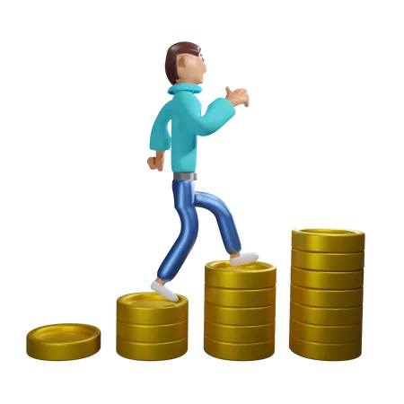 Businessman Walking On Coins  3D Illustration