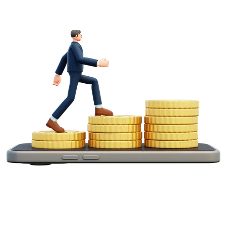 Businessman Character 3 D Goes Success Step By Step 3D Illustration