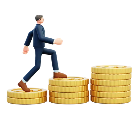 Businessman Walking On Coins Stack  3D Illustration