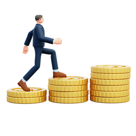 Businessman Walking On Coins Stack  3D Illustration