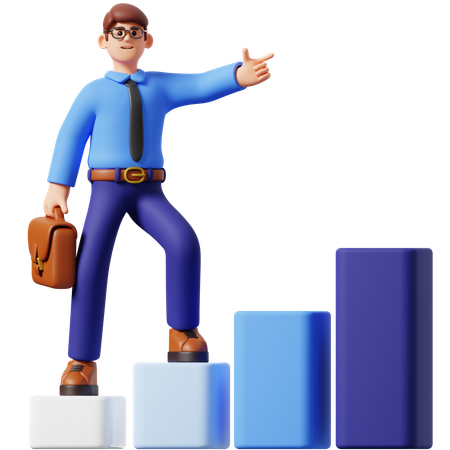 Businessman Walking On Graph  3D Icon
