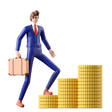 Businessman walking up to currency coin  3D Illustration