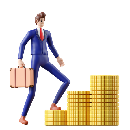 Businessman walking up to currency coin  3D Illustration