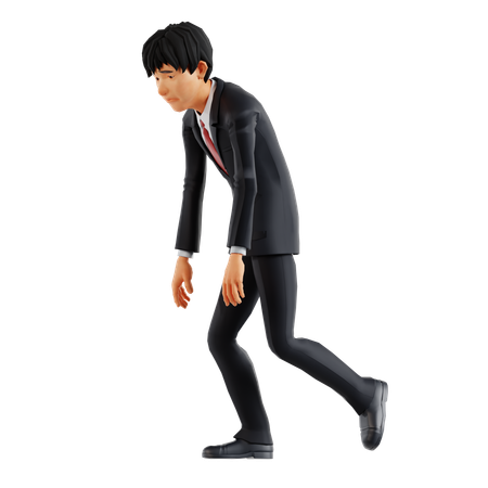 Businessman Walking While Feeling Exhausted  3D Icon