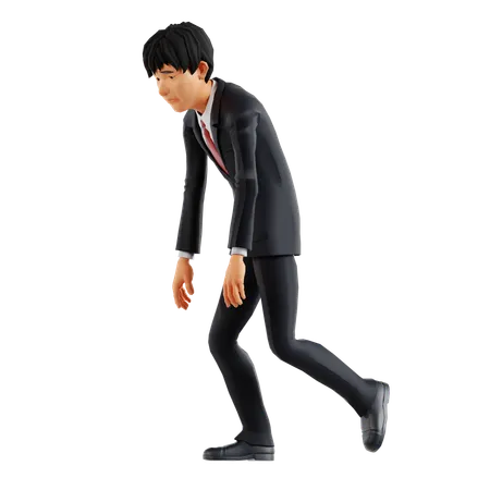 Businessman Walking While Feeling Exhausted  3D Illustration