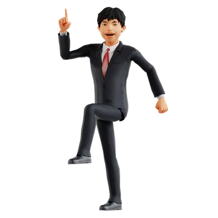 Businessman Walking While Pointing Up  3D Illustration