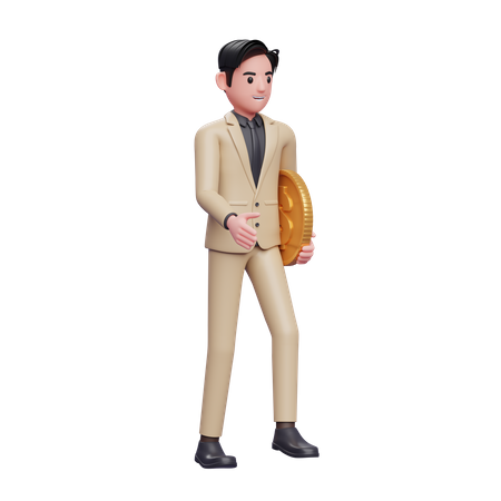 Businessman walking with coin in hand  3D Illustration