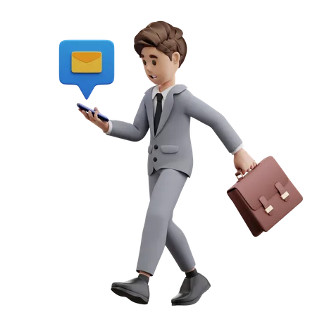Businessman Walking with Email  3D Illustration