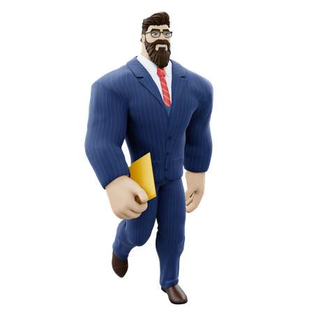Businessman Walking With File 3D Illustration