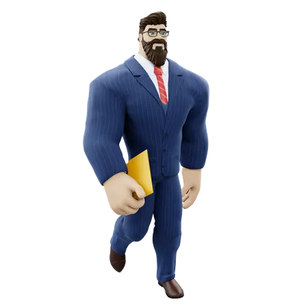 Businessman Walking With File  3D Illustration