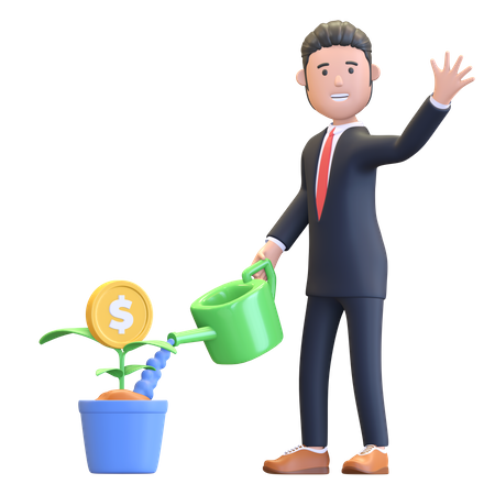 Businessman watering money plan 3D Illustration